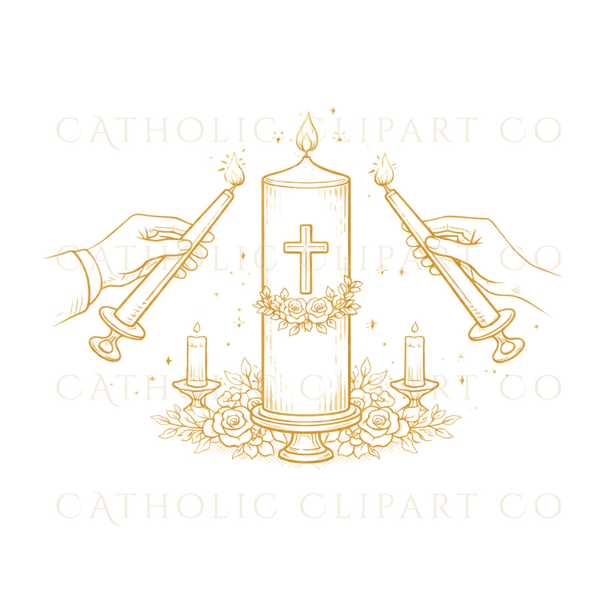 Gold line art wedding clipart for Catholic church ceremonies / Clipart de boda en línea dorada para ceremonias en iglesia católica