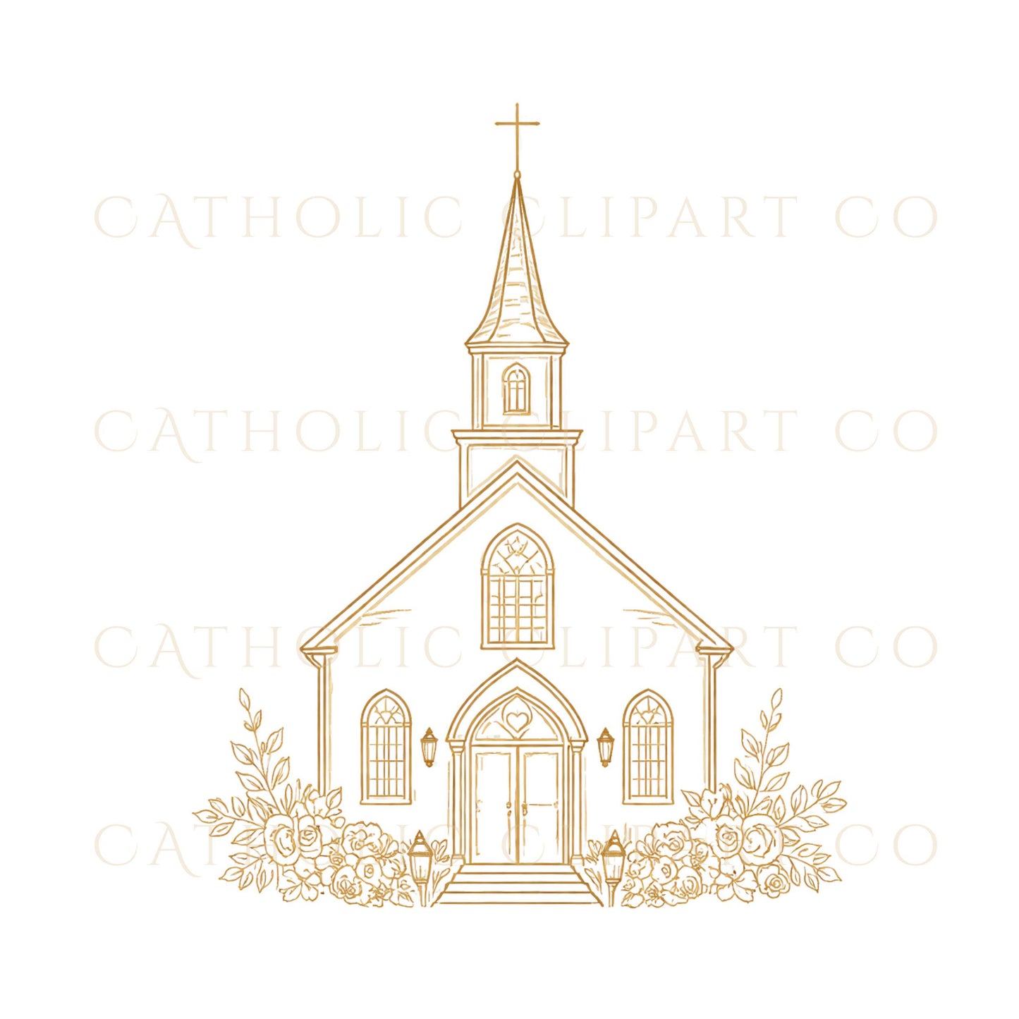 Catholic church wedding clipart for elegant stationery design / Clipart de boda en iglesia católica para papelería elegante