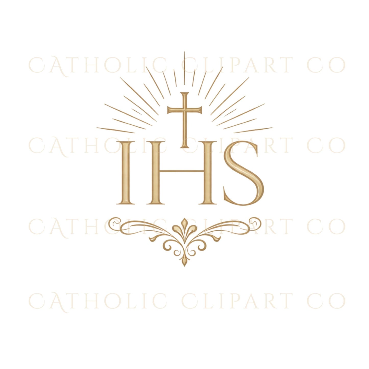 Radiant sunburst IHS symbol PNG for Mass program covers – Símbolo IHS con rayos eucarísticos para portadas de programas de Misa