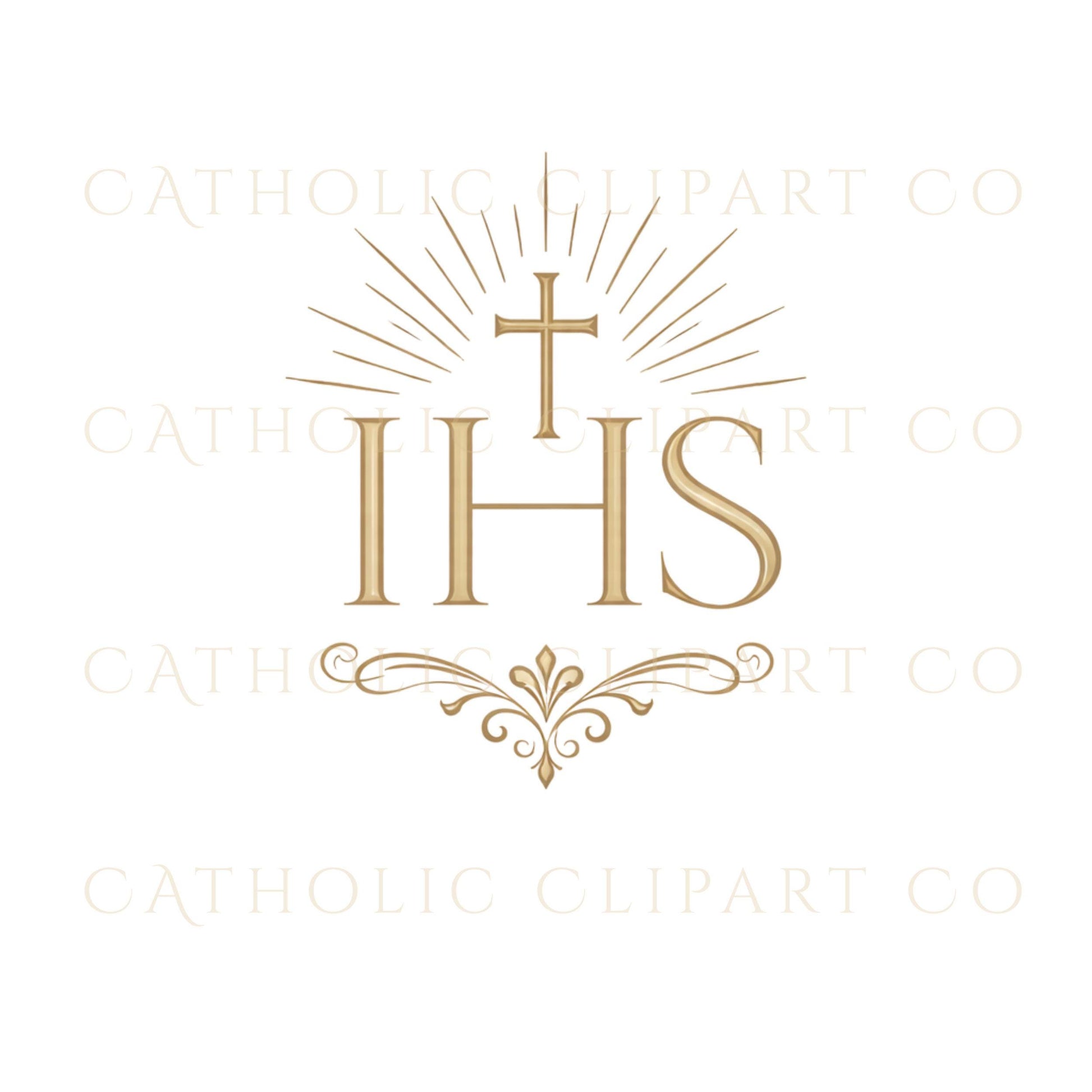 Radiant sunburst IHS symbol PNG for Mass program covers – Símbolo IHS con rayos eucarísticos para portadas de programas de Misa