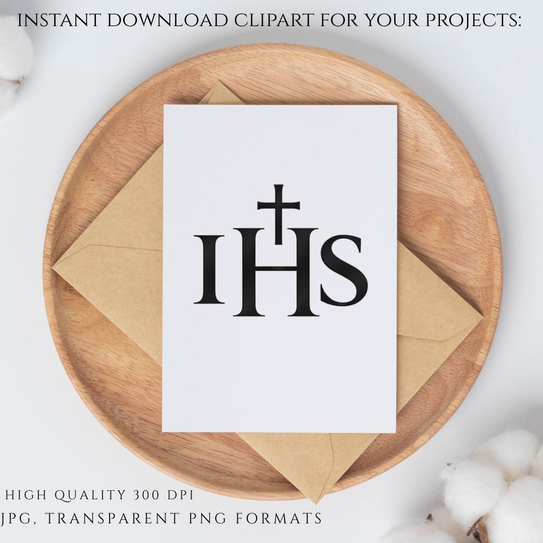 IHS Christogram Clipart PNG | Gold Catholic Logo & Monogram Bundle | Eucharistic Symbol for Wedding Invitations and Parish Branding