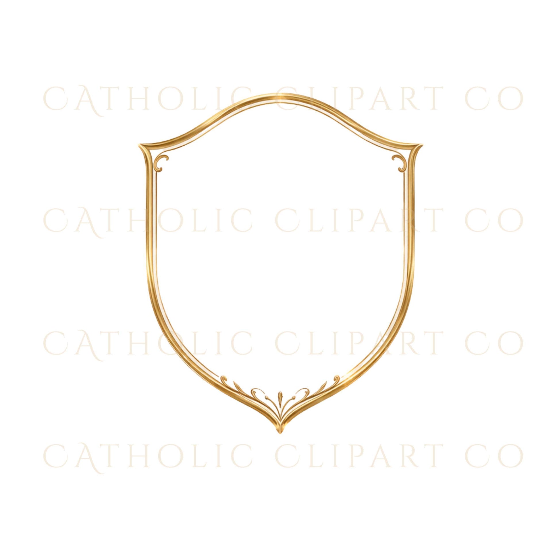 Gold shield frame clipart with Catholic symbol – Marco dorado tipo escudo con símbolo católico