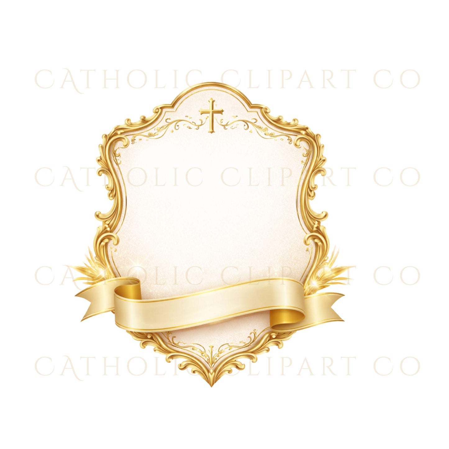 Ornate gold crest frame PNG for parish logo – Marco de escudo dorado para logo parroquial