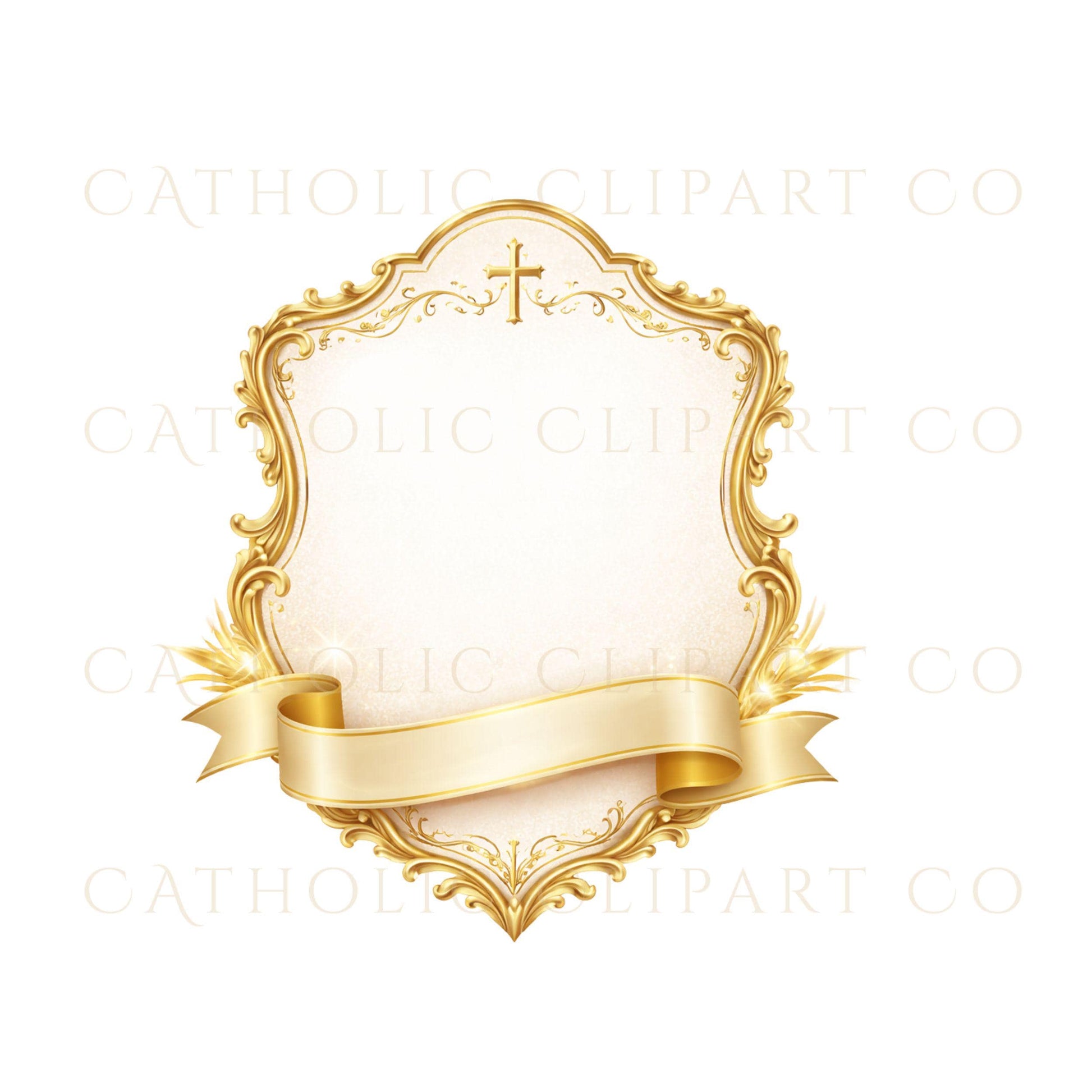 Ornate gold crest frame PNG for parish logo – Marco de escudo dorado para logo parroquial