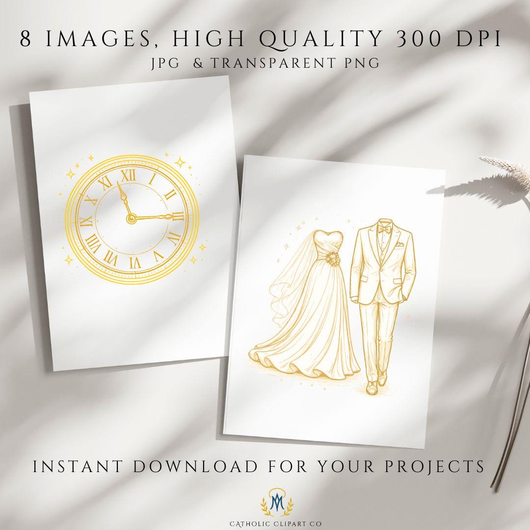 Elegant gold wedding schedule and itinerary icons with transparent background / Íconos elegantes dorados para horario e itinerario de boda con fondo transparente