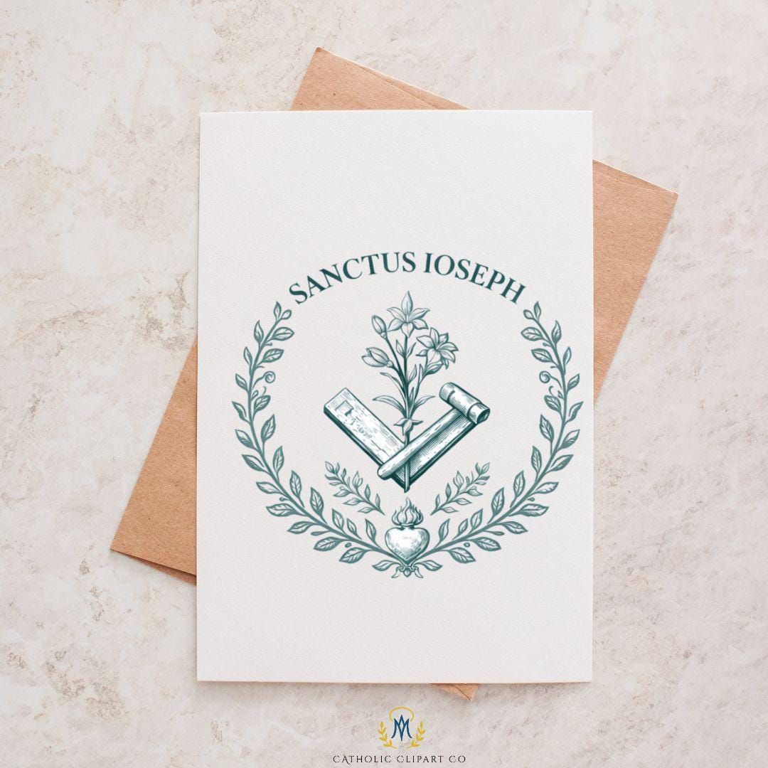 Sanctus Ioseph Catholic emblem with laurel wreath — Emblema católico Sanctus Ioseph con corona de laurel