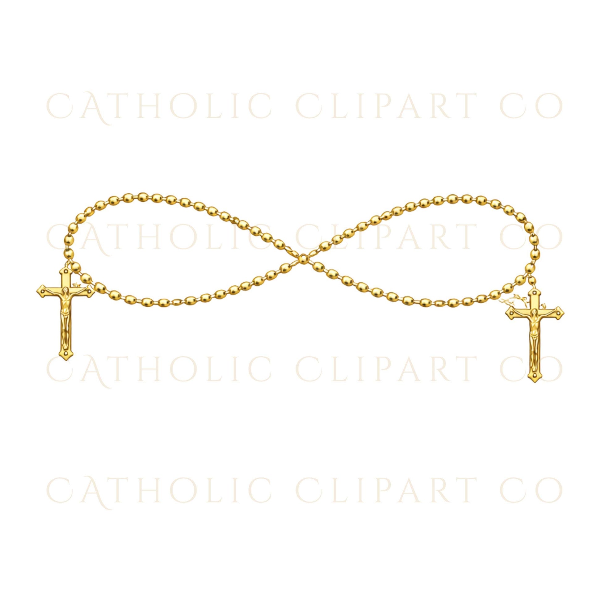 Minimal gold cross and rosary Catholic wedding design – cruz y rosario dorados diseño de boda católica