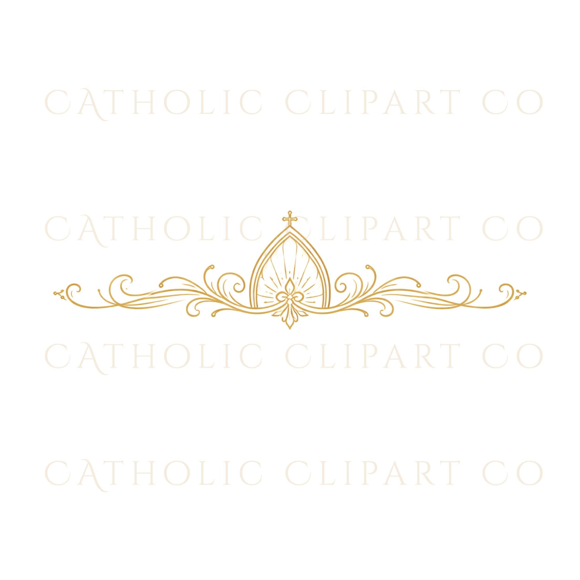 Minimal gold rosary clipart for Catholic nuptial mass program – rosario dorado minimalista para programa de misa