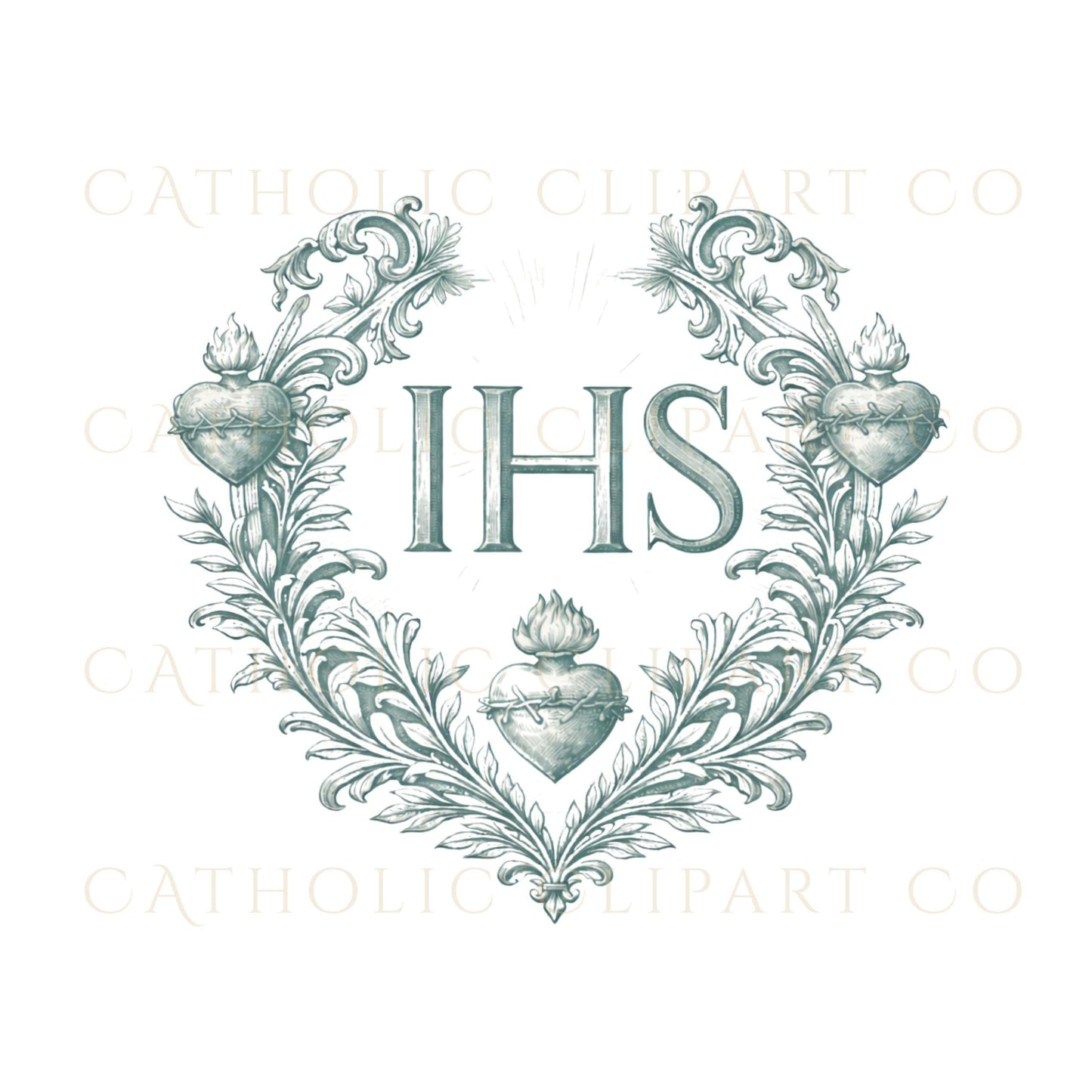 Catholic crest clipart set with Sacred Heart wreath frame / Set de escudos católicos con marco de Sagrado Corazón