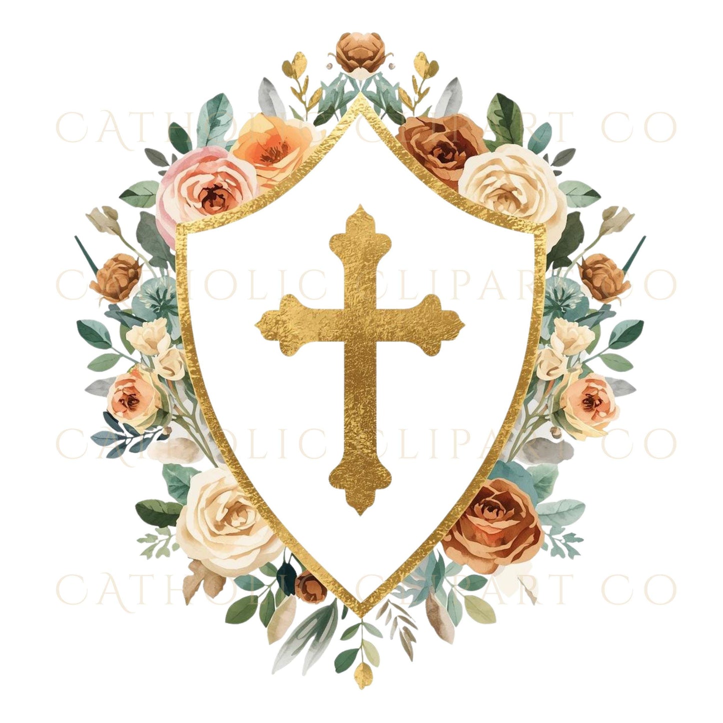 Gold cross crest PNG with transparent background – Crest con cruz dorada fondo transparente PNG