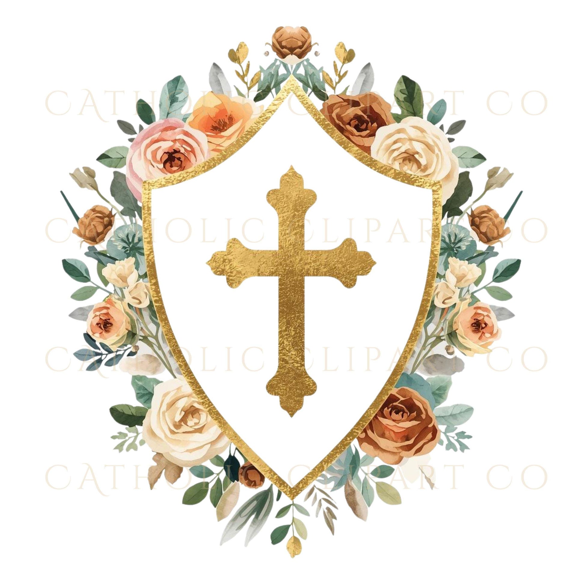 Gold cross crest PNG with transparent background – Crest con cruz dorada fondo transparente PNG
