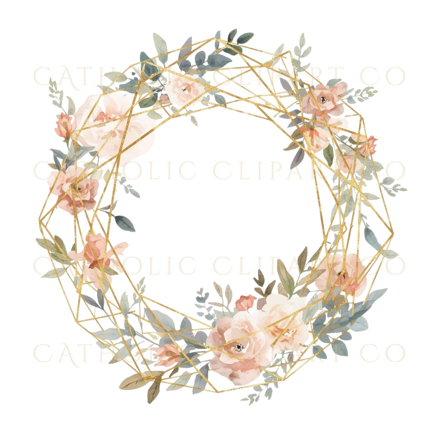 Blush and cream floral wedding crest clipart – Crest floral en tonos crema y rosa para boda