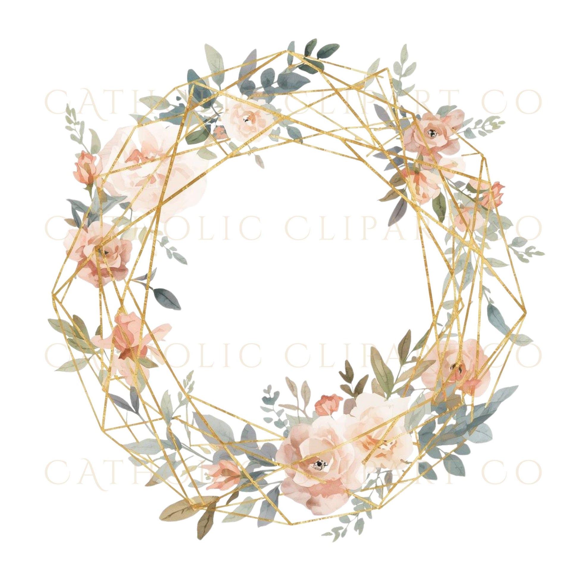 Blush and cream floral wedding crest clipart – Crest floral en tonos crema y rosa para boda