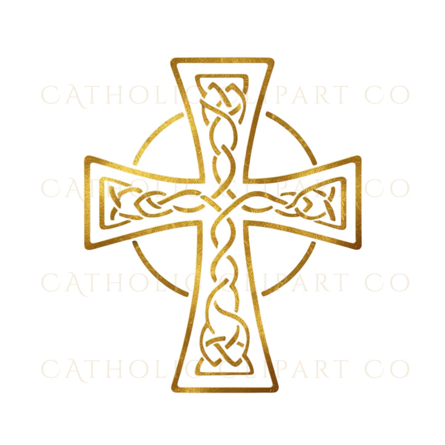 Christian shamrock graphic with gold cross St Patrick design | Gráfico de trébol cristiano con cruz dorada estilo San Patricio