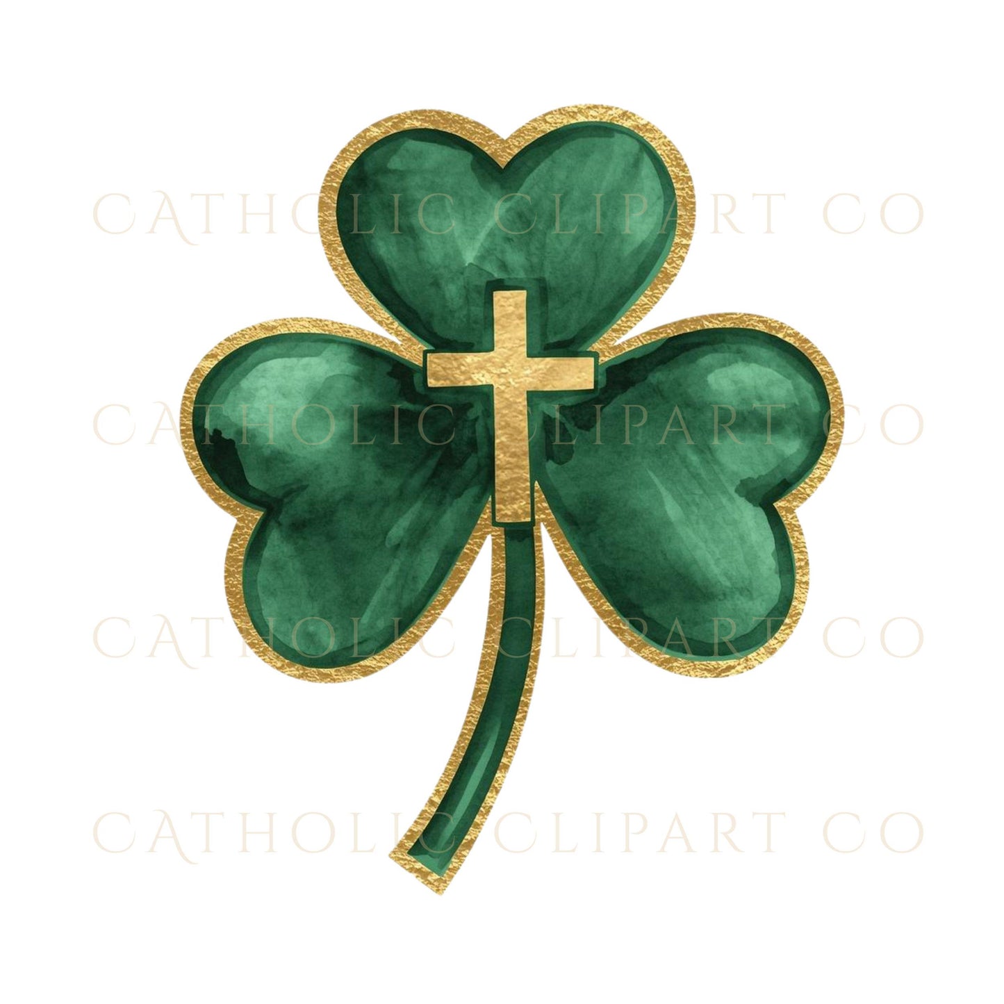 Green shamrock with IHS symbol Catholic clipart PNG | Trébol verde con símbolo IHS clipart católico PNG