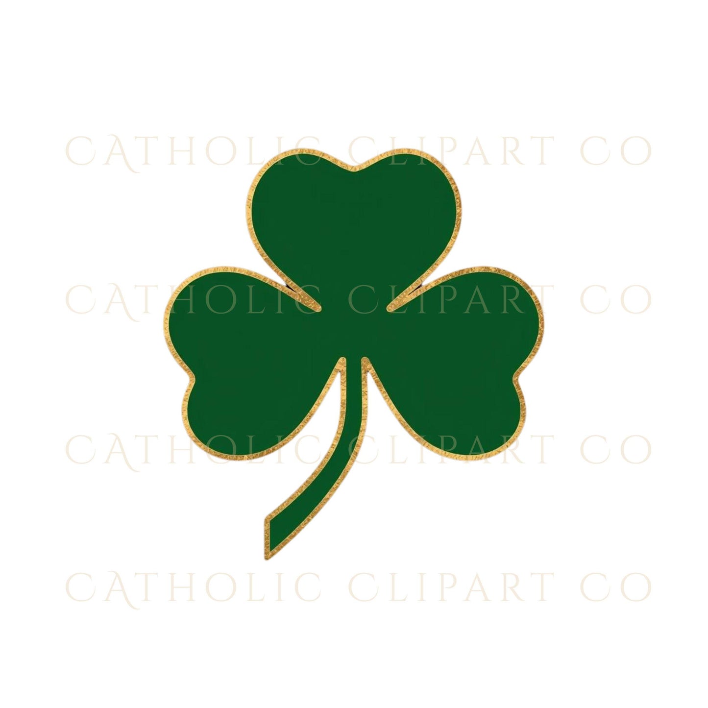 Catholic Trinity shamrock emblem with cross and gold foil | Emblema de trébol de la Trinidad con cruz y dorado