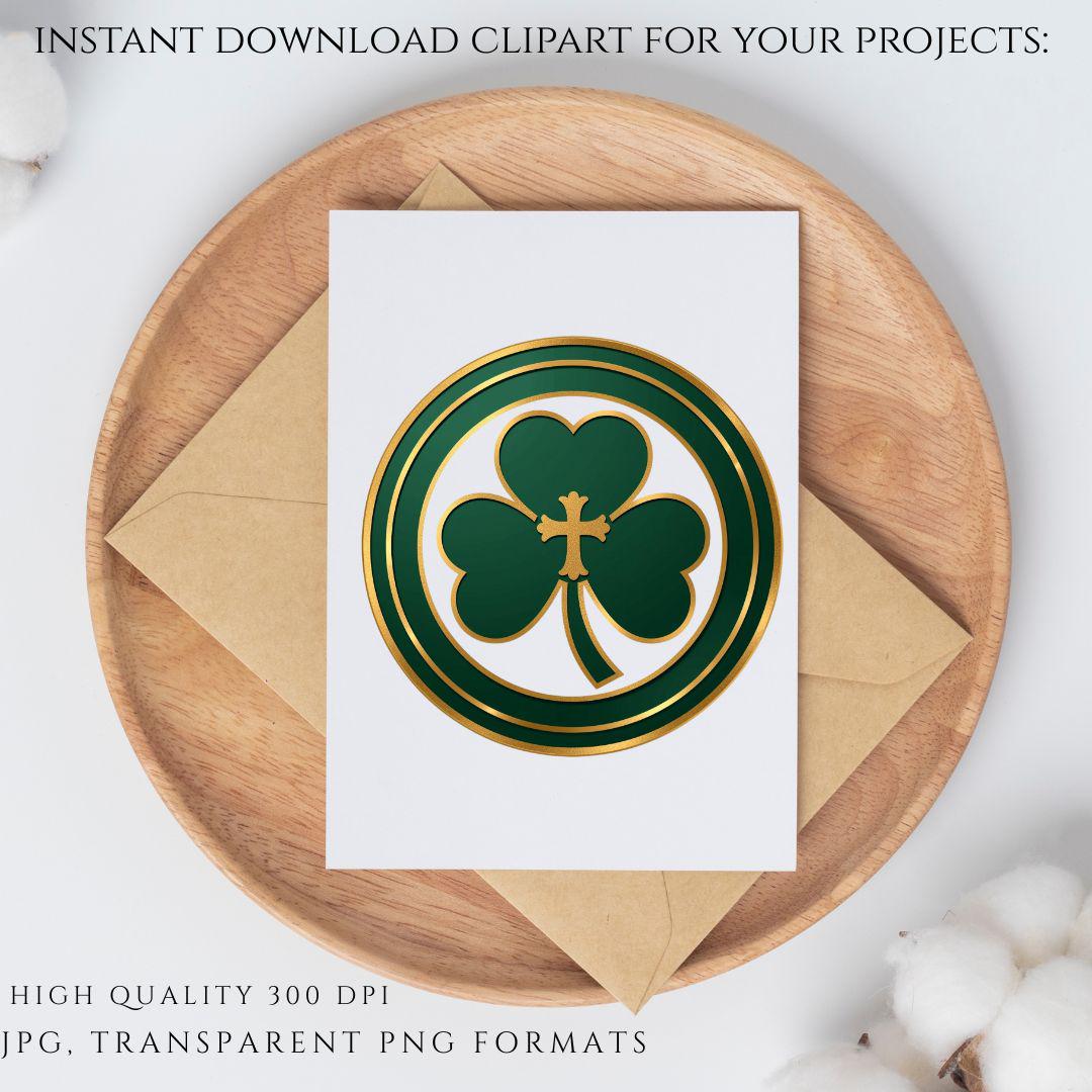 Celtic shamrock clipart with gold outline Irish Christian symbol | Trébol celta con contorno dorado símbolo cristiano irlandés