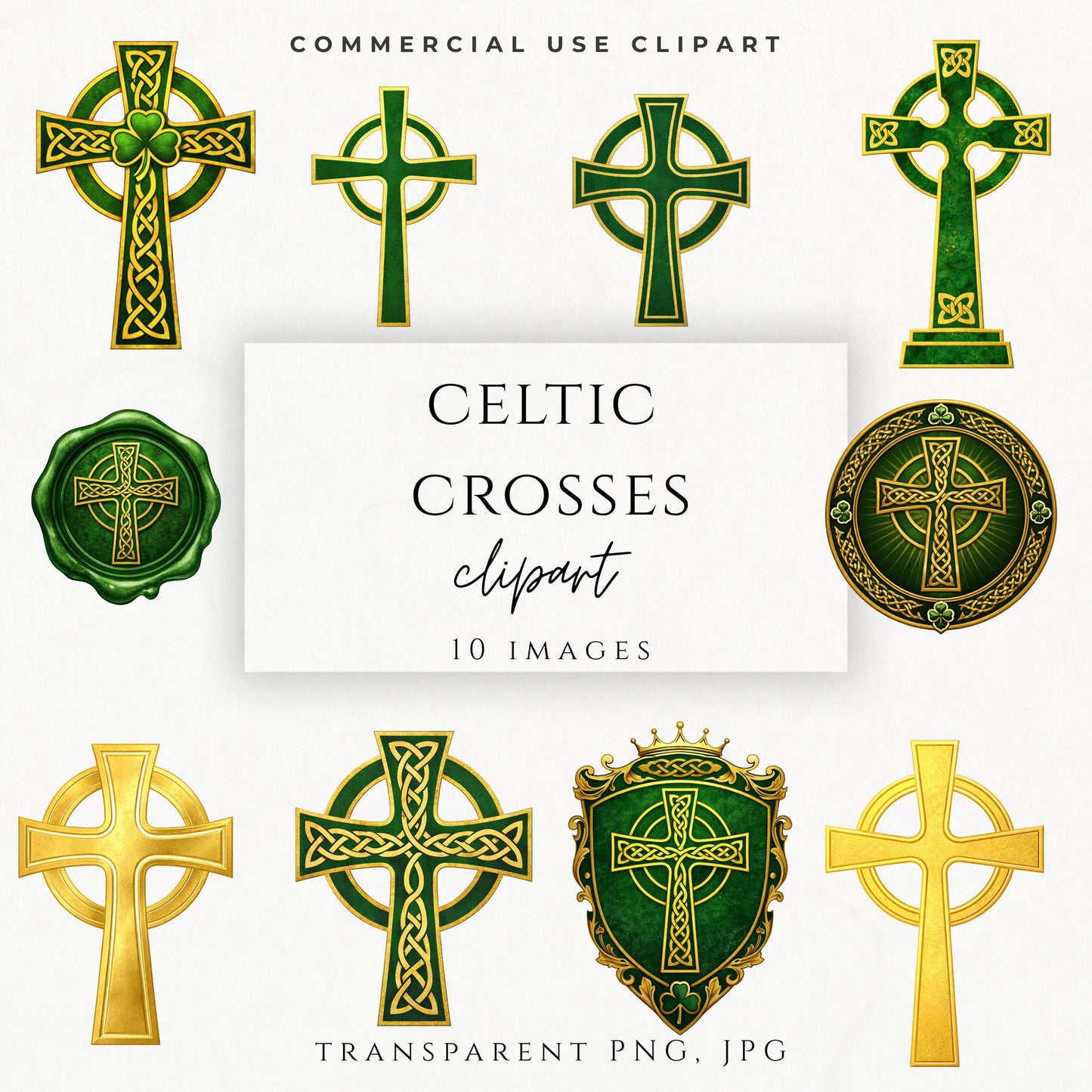 Celtic cross clipart PNG with gold Irish Catholic cross design | Cruz celta clipart PNG con diseño de cruz católica irlandesa dorada