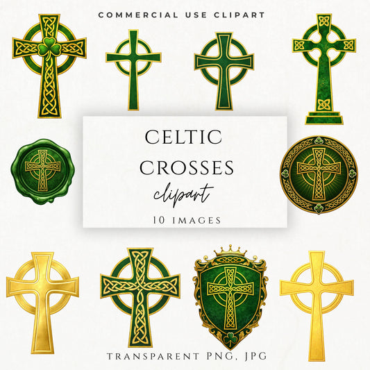 Celtic cross clipart PNG with gold Irish Catholic cross design | Cruz celta clipart PNG con diseño de cruz católica irlandesa dorada