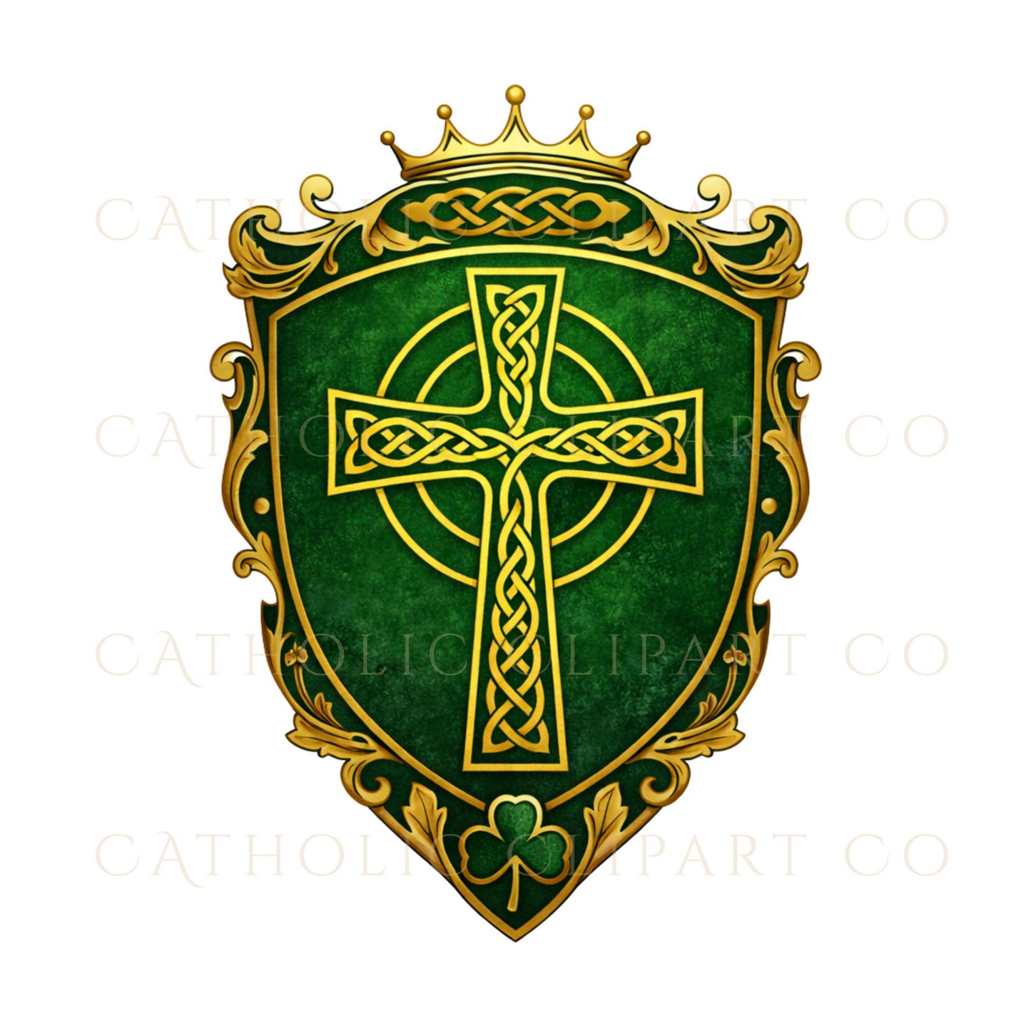 Green gold Celtic cross graphic Christian religious clipart | Cruz celta verde dorada gráfico clipart religioso cristiano