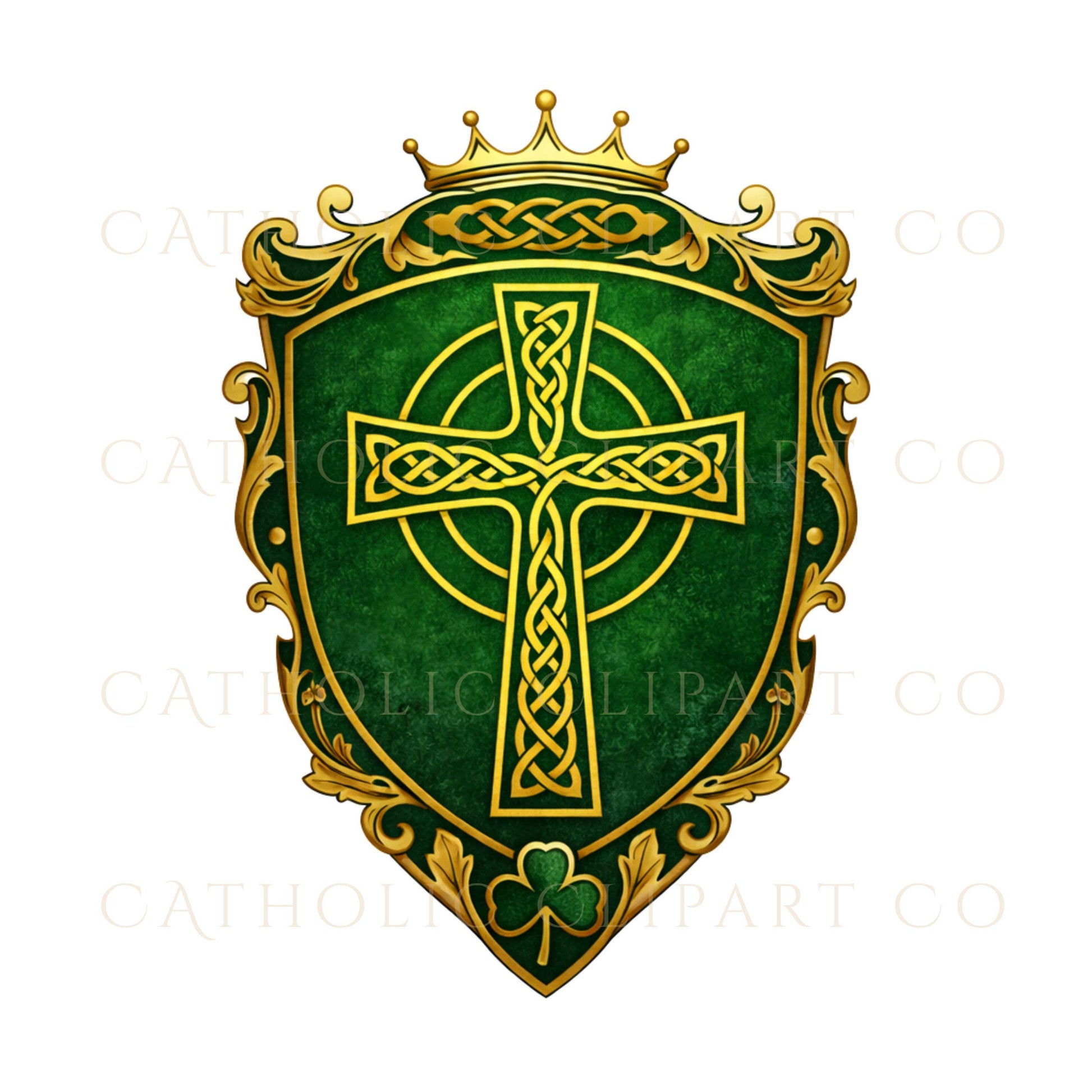 Green gold Celtic cross graphic Christian religious clipart | Cruz celta verde dorada gráfico clipart religioso cristiano