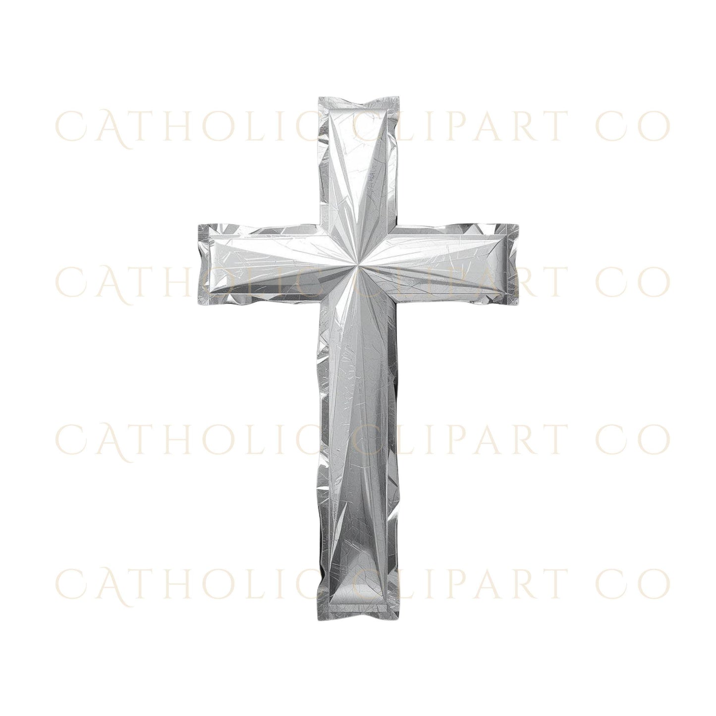 Silver Christian cross clipart set for baptism and First Communion designs / Set de cruces cristianas plateadas para bautizo y Primera Comunión