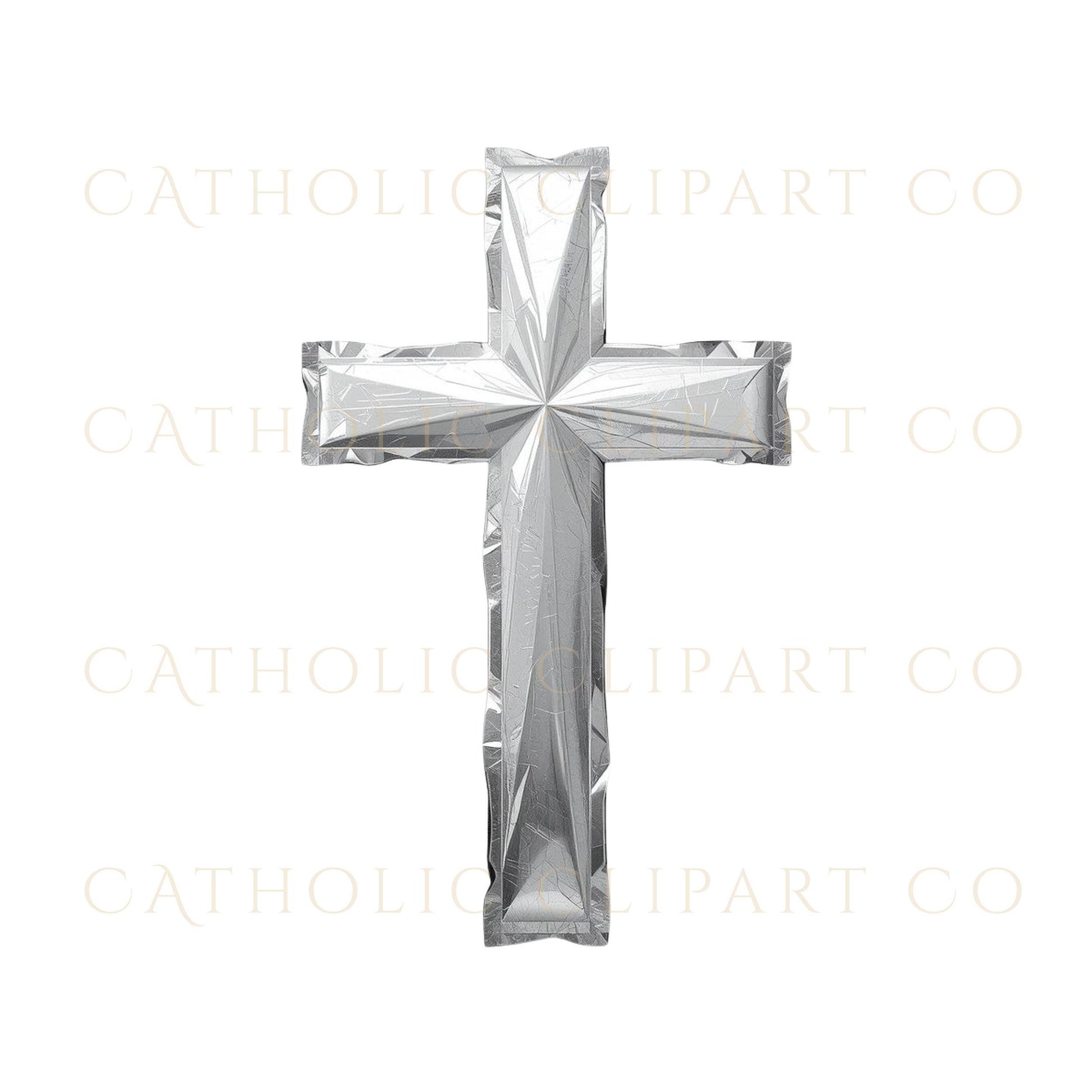 Silver Christian cross clipart set for baptism and First Communion designs / Set de cruces cristianas plateadas para bautizo y Primera Comunión