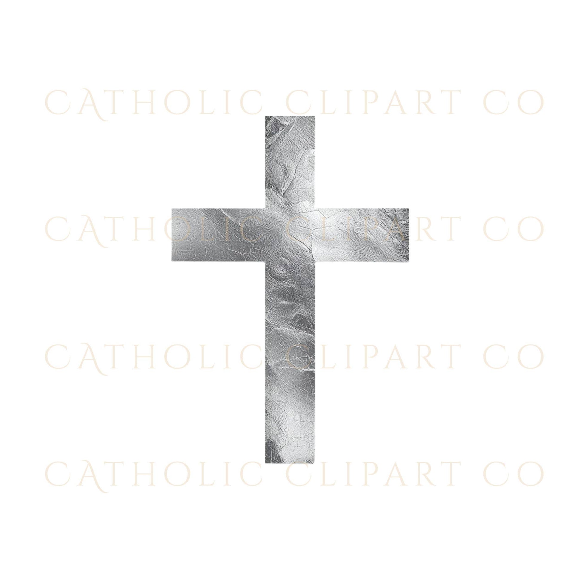 Silver cross PNG bundle for church branding and stationery / Paquete PNG de cruces plateadas para branding parroquial y papelería