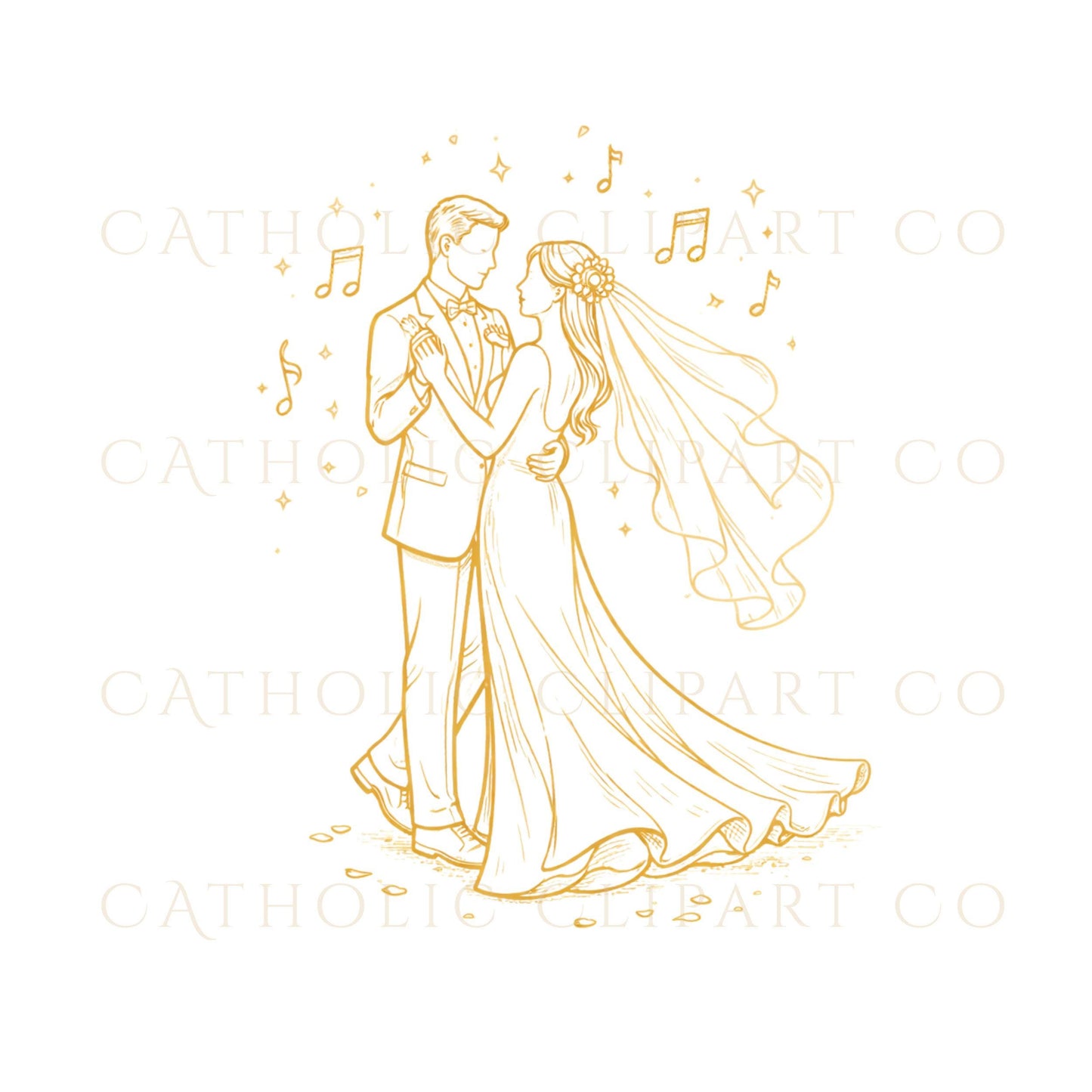 Wedding program clipart gold outline style / Clipart programa de boda estilo contorno dorado