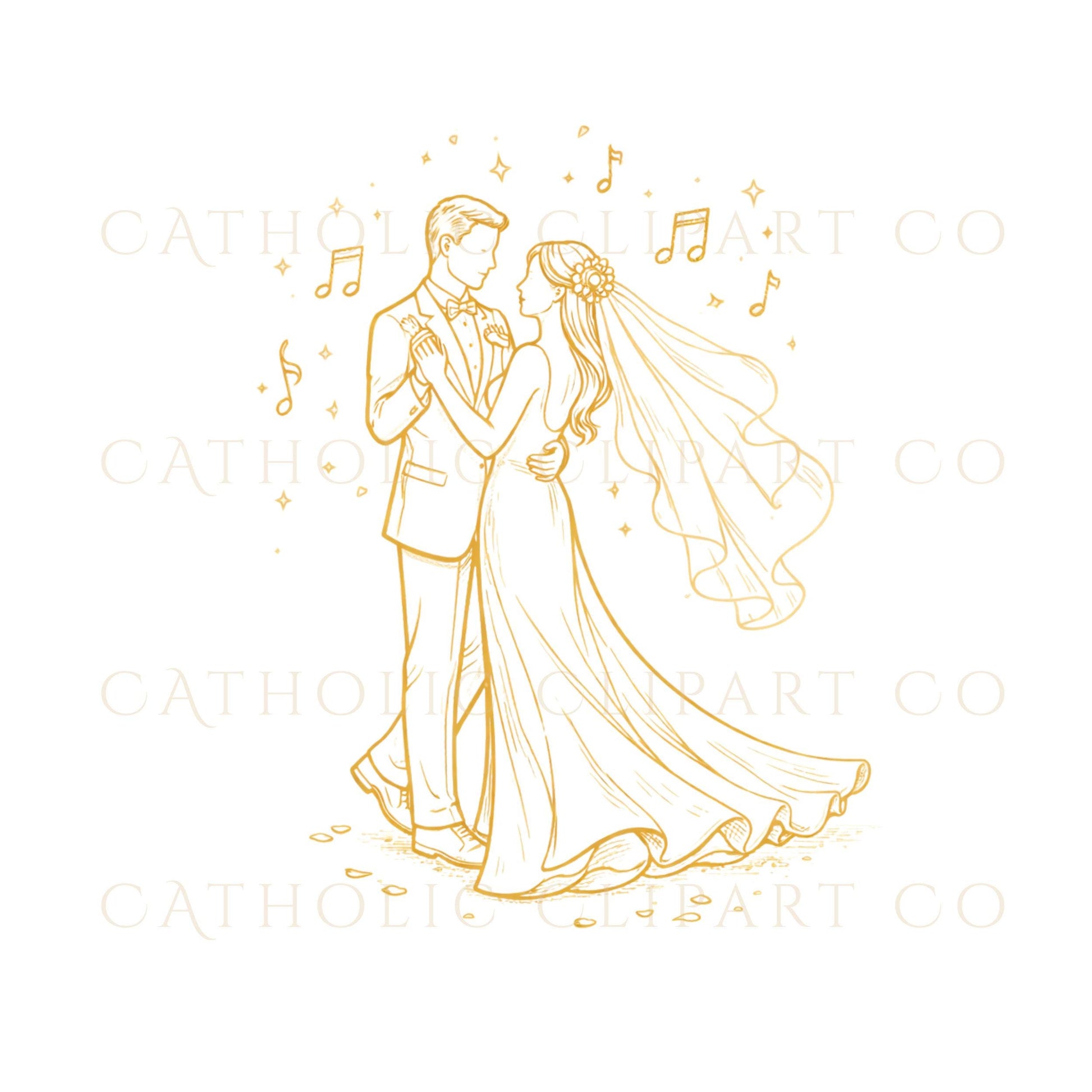 Wedding program clipart gold outline style / Clipart programa de boda estilo contorno dorado