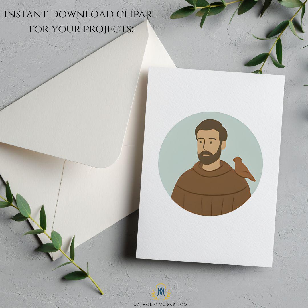 Modern saint illustrations Catholic religious clipart PNG bundle | Ilustraciones modernas de santos clipart religioso católico PNG