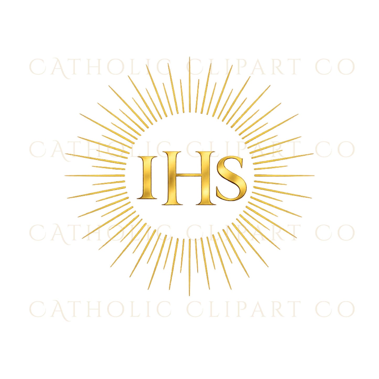 Classic gold IHS monogram with cross detail for wedding suite design – Monograma IHS dorado clásico con cruz para diseño de suite de boda