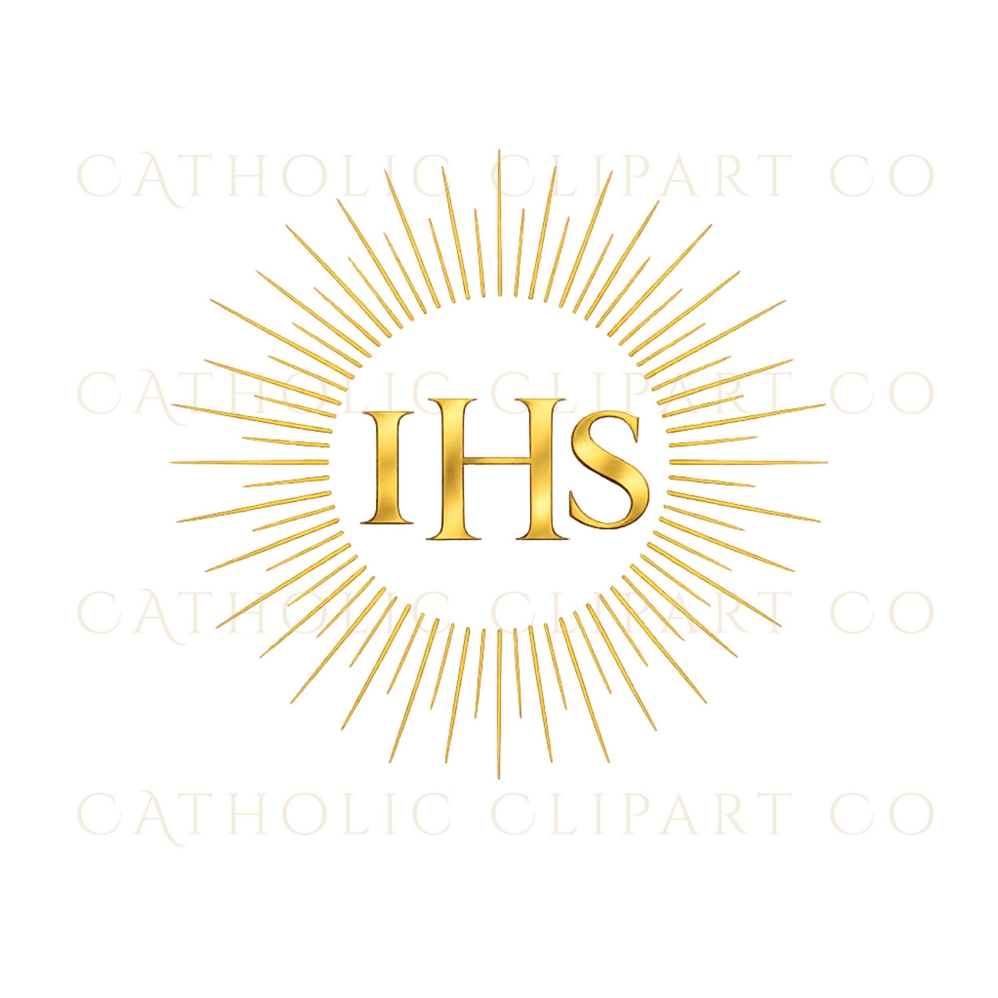 Classic gold IHS monogram with cross detail for wedding suite design – Monograma IHS dorado clásico con cruz para diseño de suite de boda