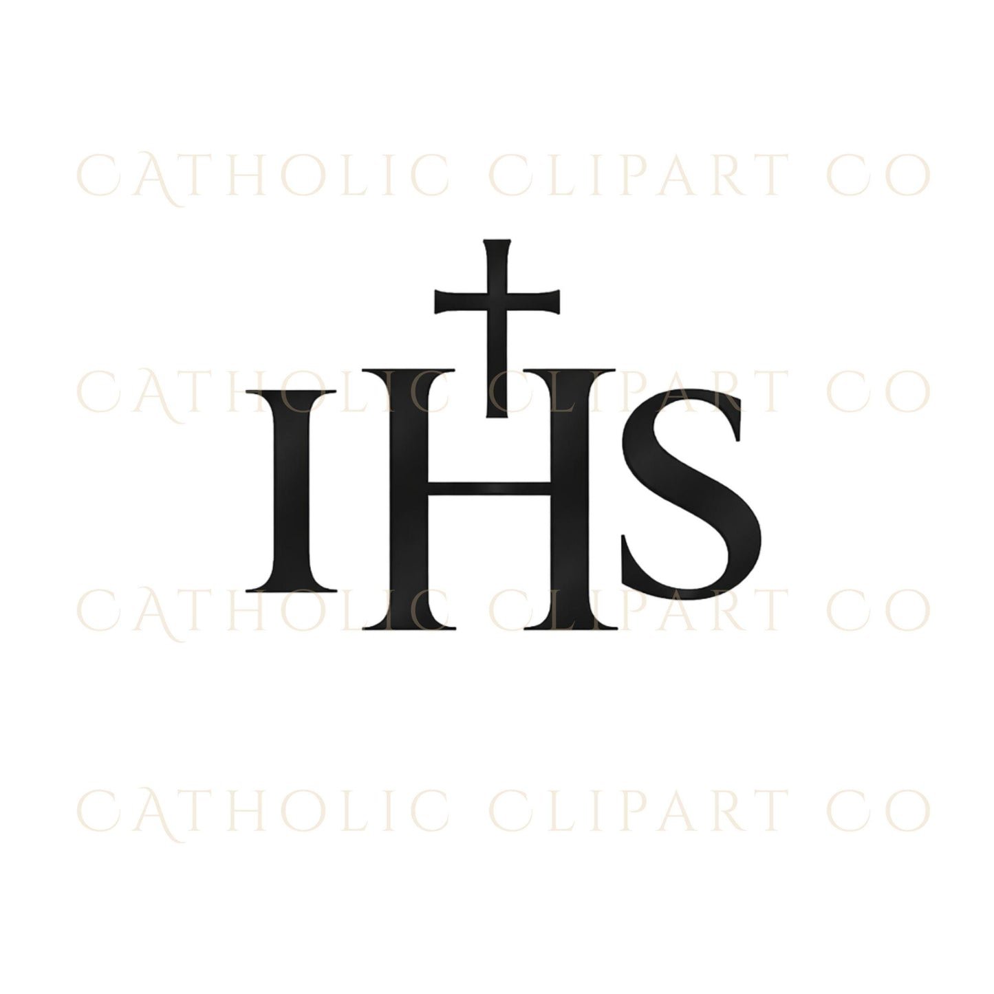 First Communion invitation design with gold IHS emblem – Diseño de invitación de Primera Comunión con emblema IHS dorado