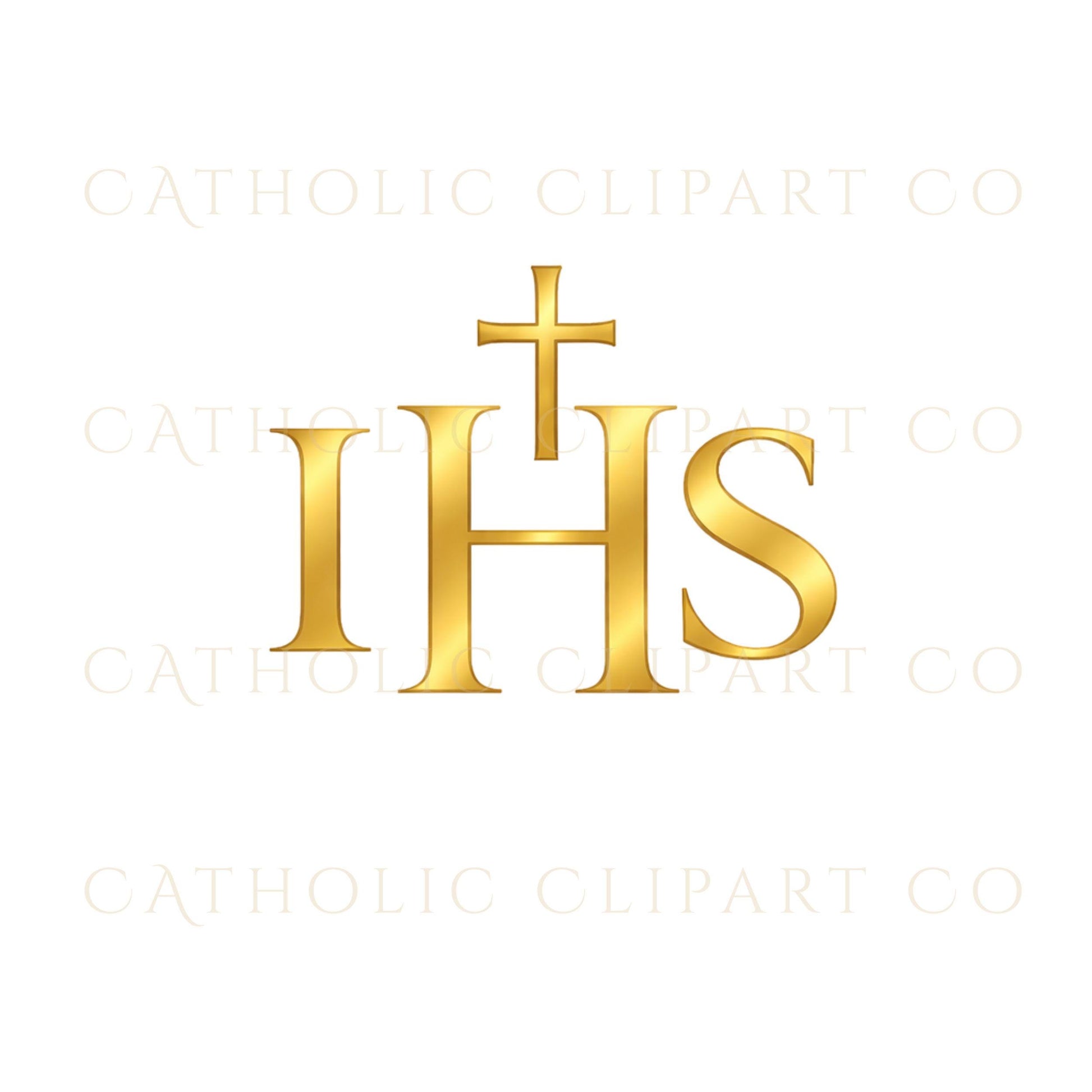 Elegant Catholic wedding logo with IHS monogram detail – Logo elegante de boda católica con monograma IHS