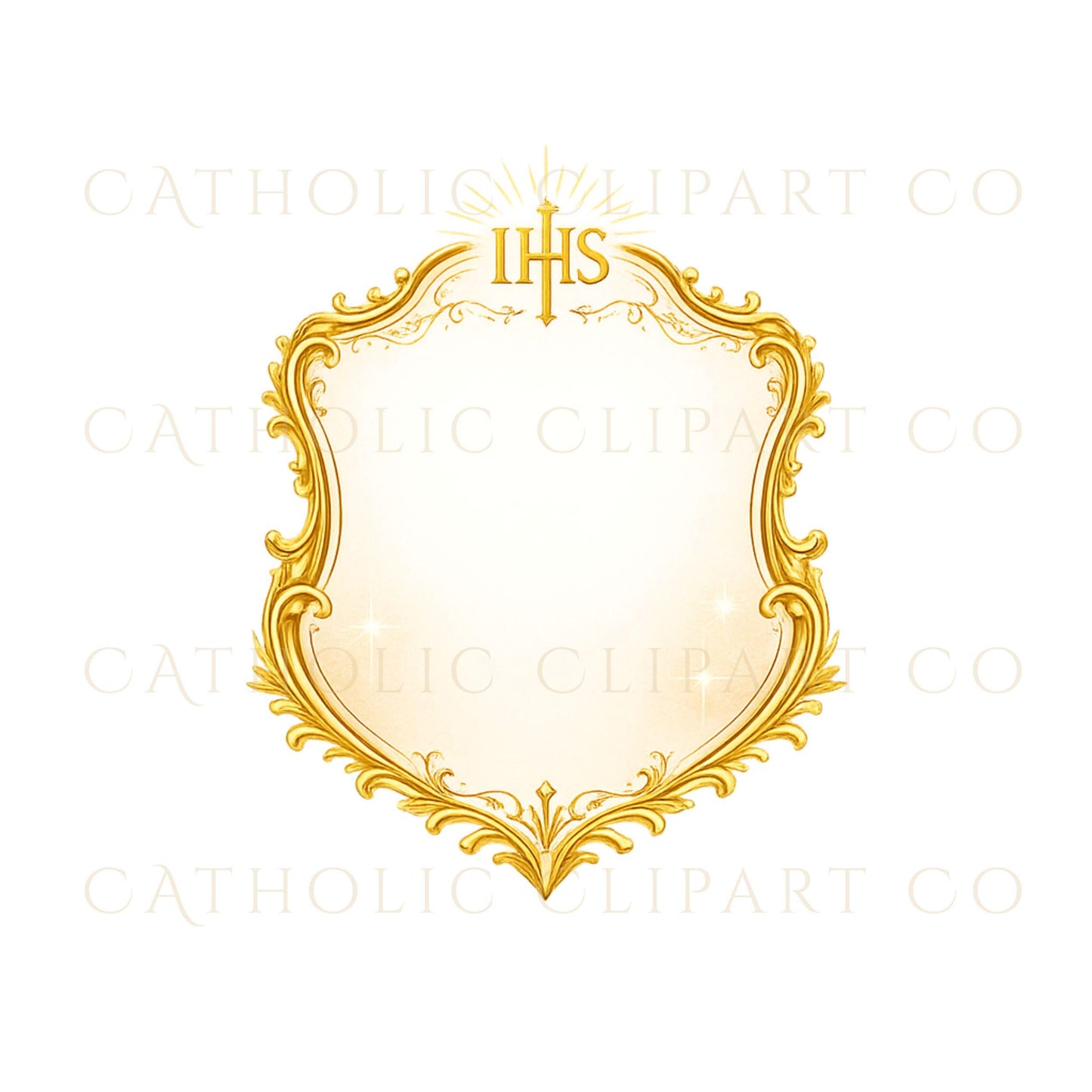 Religious gold crest PNG for mass program design – Escudo religioso dorado para programa de misa