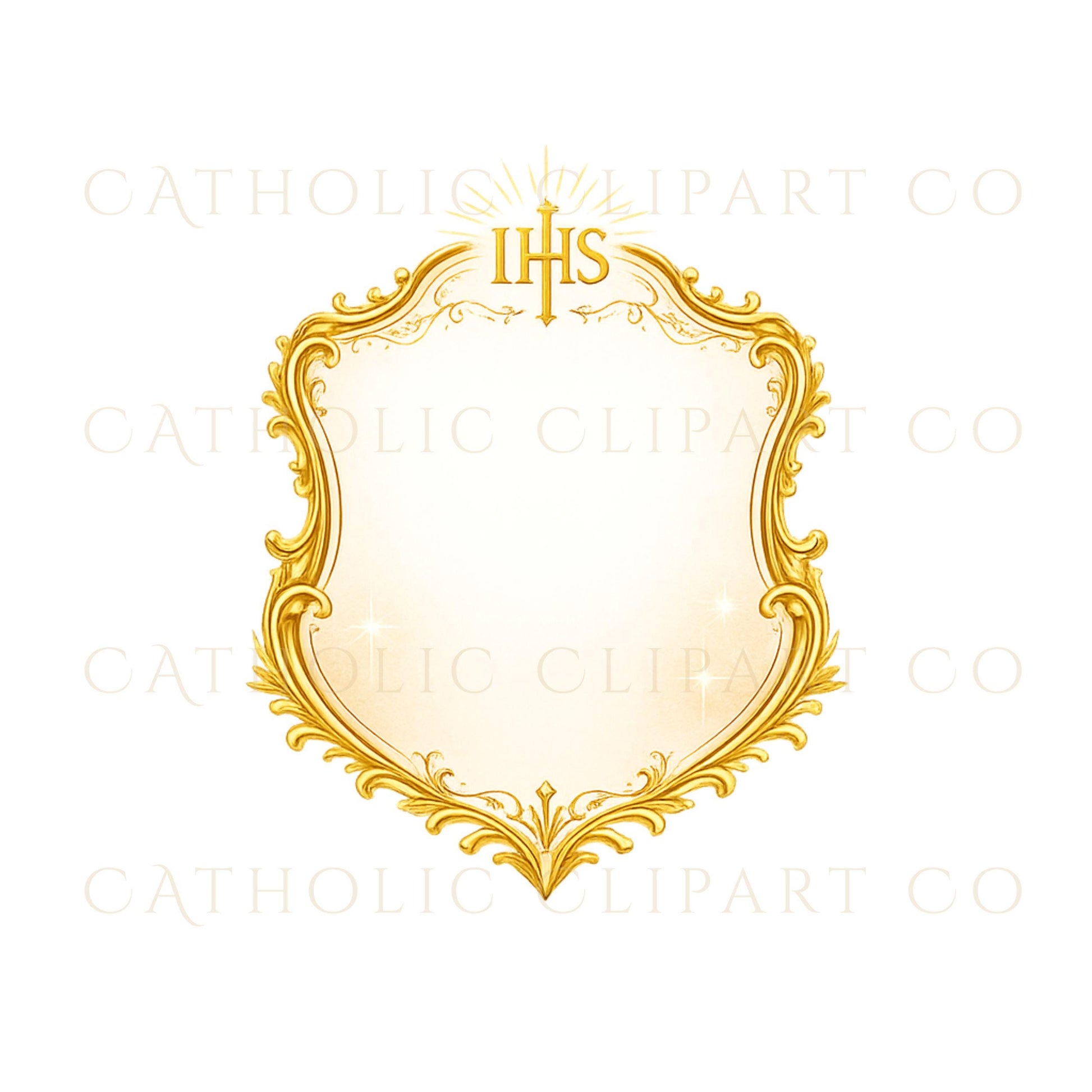 Religious gold crest PNG for mass program design – Escudo religioso dorado para programa de misa
