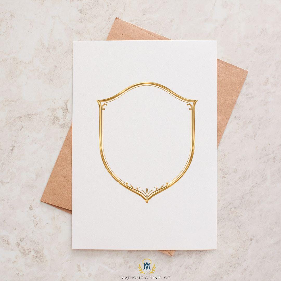Parish logo gold crest clipart with cross – Escudo dorado con cruz para logo parroquial
