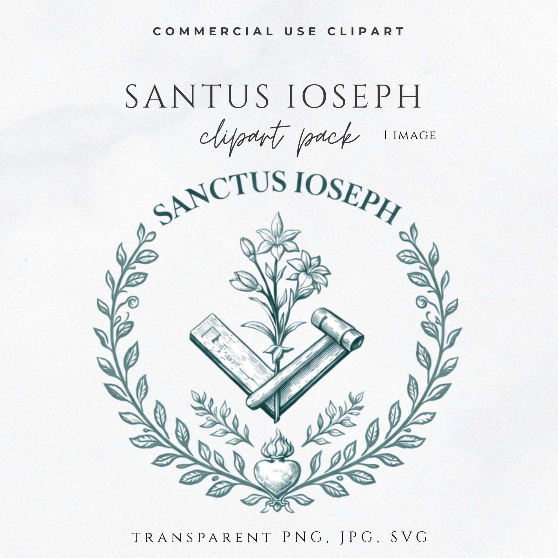 St Ioseph crest clipart PNG with lily and carpenter tools — Escudo de San Ioseph en PNG con lirio y herramientas de carpintero