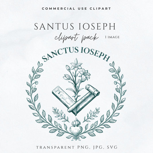St Ioseph crest clipart PNG with lily and carpenter tools — Escudo de San Ioseph en PNG con lirio y herramientas de carpintero