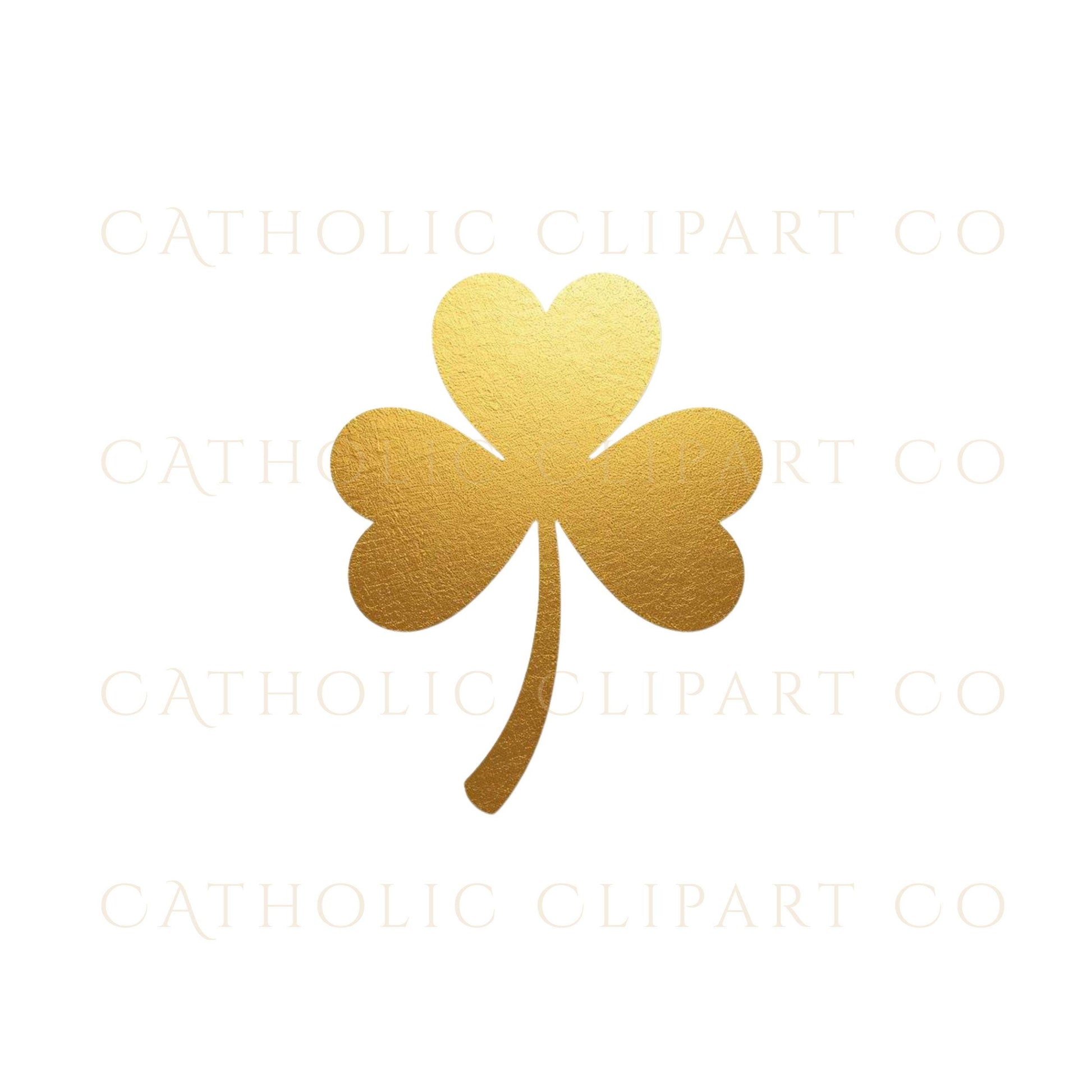 Irish Christian shamrock with gold cross clipart PNG | Trébol cristiano irlandés con cruz dorada PNG