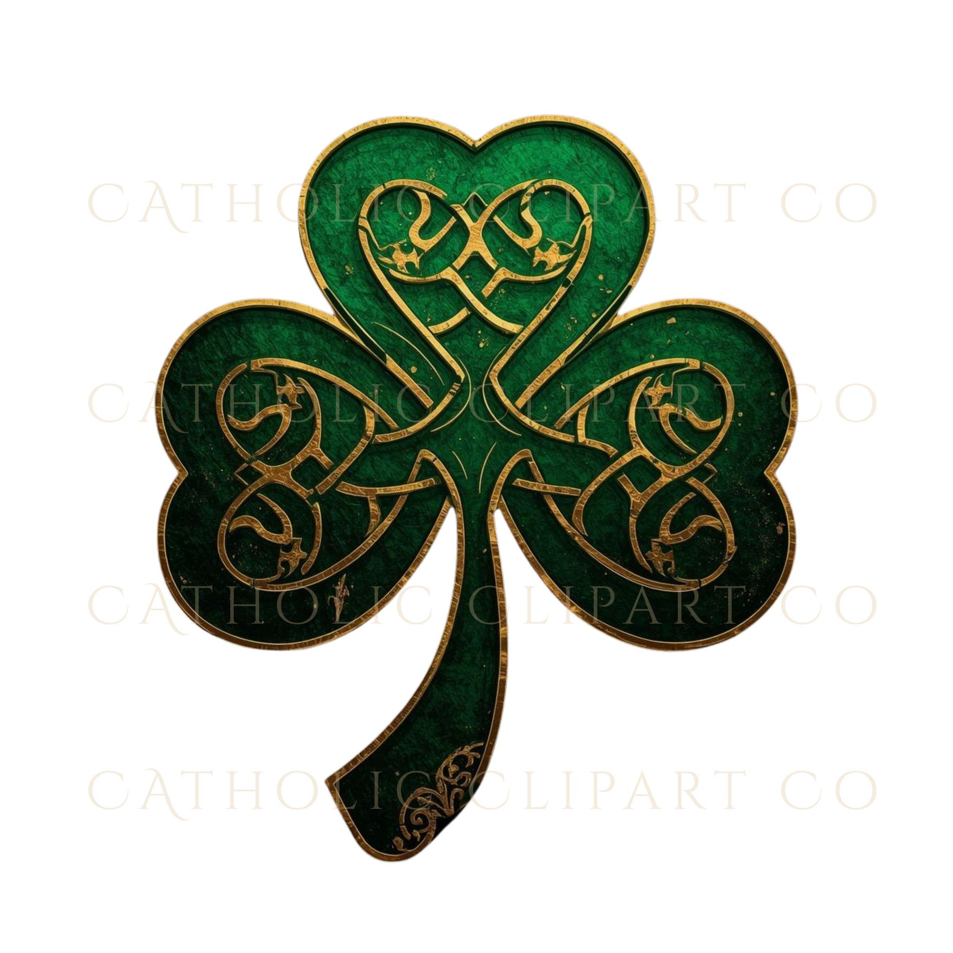 Green Celtic shamrock symbol Catholic Trinity clipart | Símbolo de trébol celta verde clipart de la Trinidad