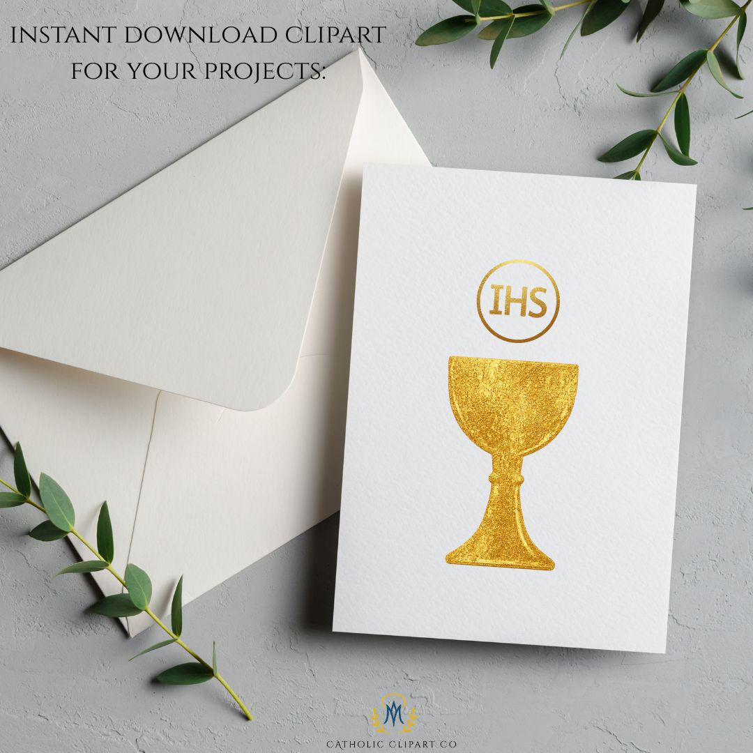 Catholic Eucharist clipart IHS host symbol gold minimal PNG / Clipart Eucaristía católica símbolo IHS dorado minimalista PNG