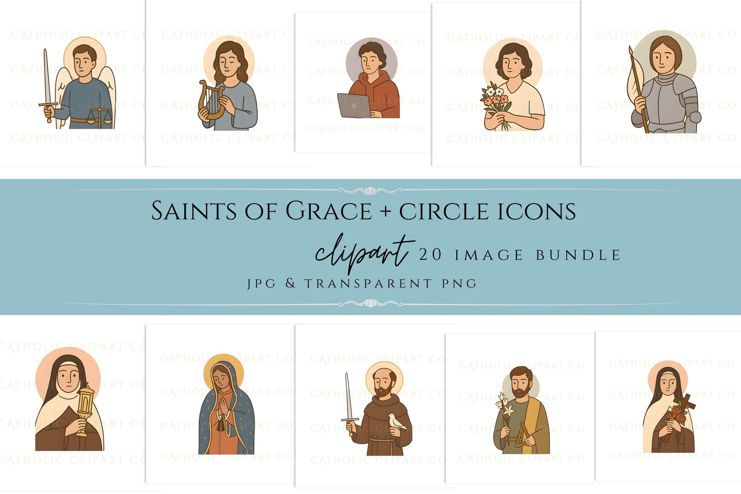 Saint Joseph Catholic clipart illustration modern saint PNG graphic | Ilustración clipart de San José santo católico moderno PNG