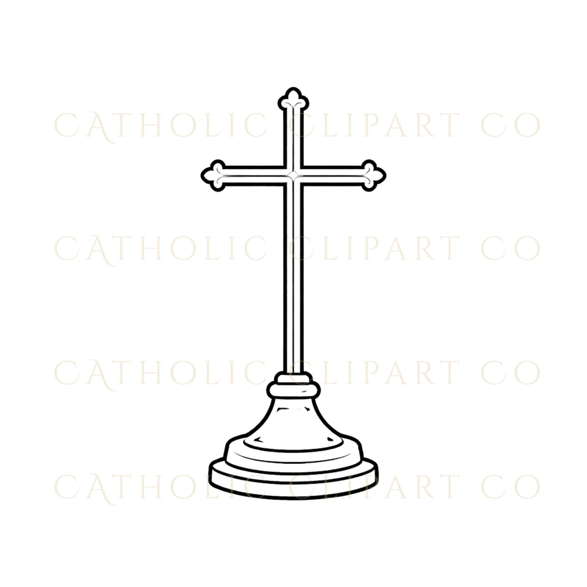 Catholic altar cross line art PNG / cruz altar católico PNG