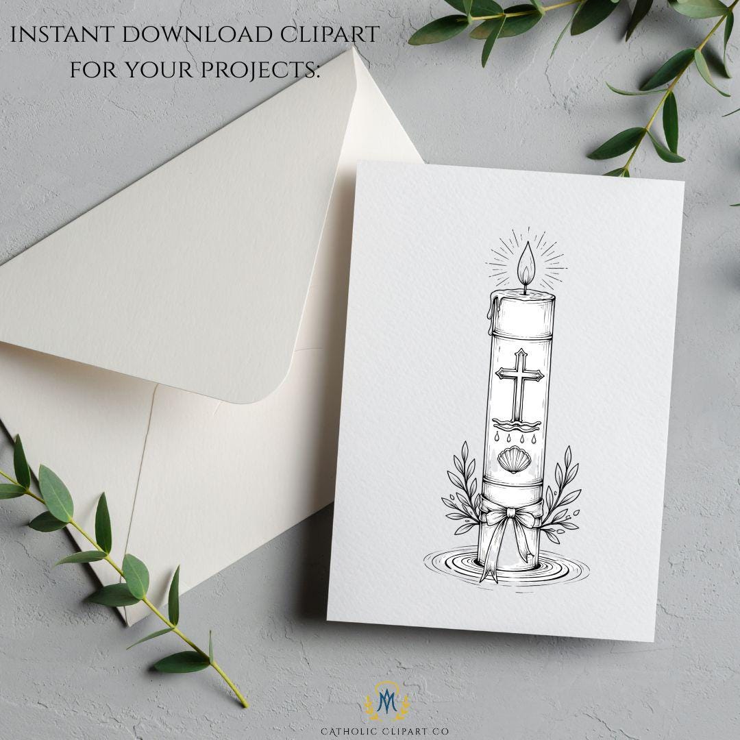 Catholic Sacraments Clipart Bundle PNG | Black and White Religious Line Art | Eucharist Baptism Confirmation Wedding Symbols