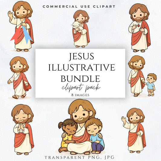Jesus clipart bundle PNG Christian kids set / Clipart de Jesús para niños PNG