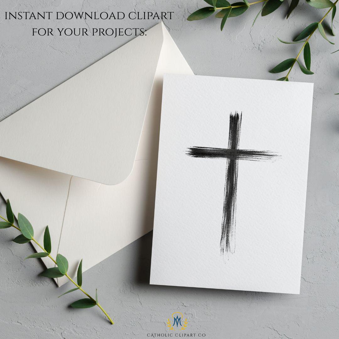 Minimal cross PNG hand drawn sketch style religious clipart, cruz minimalista dibujo a mano clipart religioso