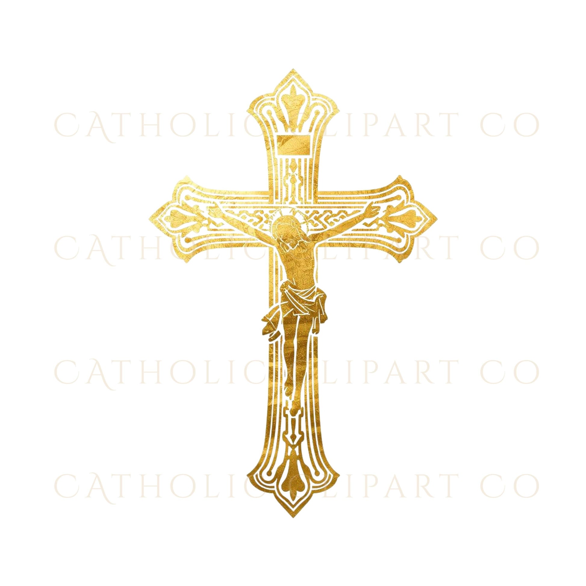 Religious gold cross silhouettes for Christian and Catholic projects, high resolution PNG – Siluetas de cruces doradas para proyectos cristianos en alta resolución