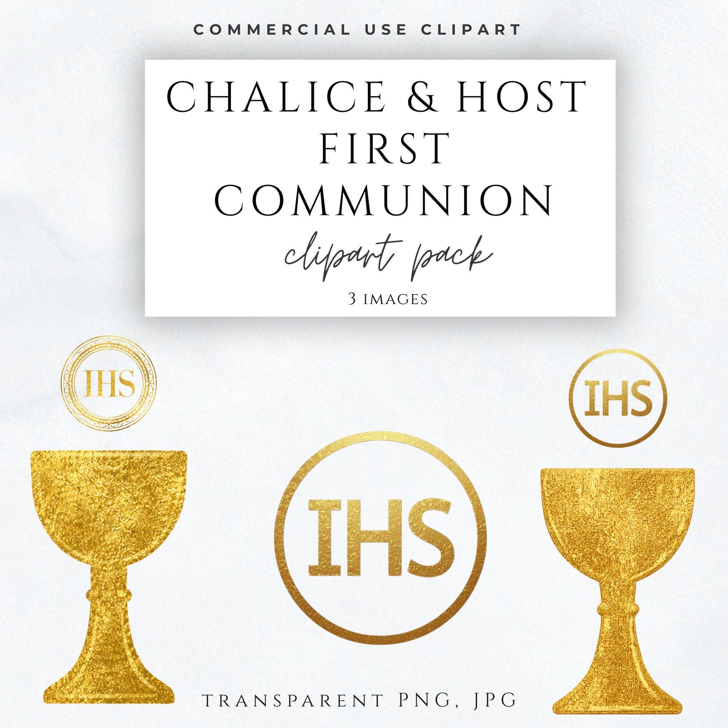 Catholic chalice and host clipart gold IHS symbol First Communion PNG / Clipart cáliz y hostia dorado símbolo IHS Primera Comunión PNG